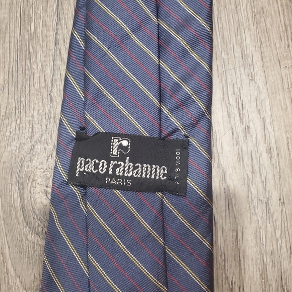 Paco Rabanne Stripped Blue Tie 100% Silk 3" Wide - Picture 4 of 4